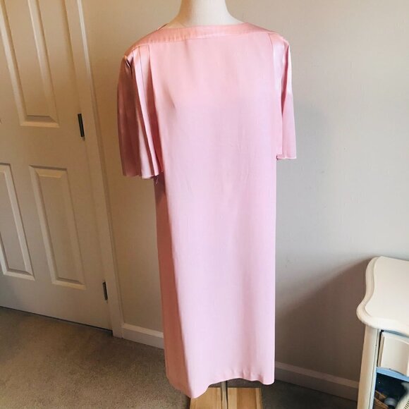 Lizzy & Johnny Vintage 80's Lucero Dress Pink Pleated Cap Sleeves Midi Size 12 - Picture 3 of 6